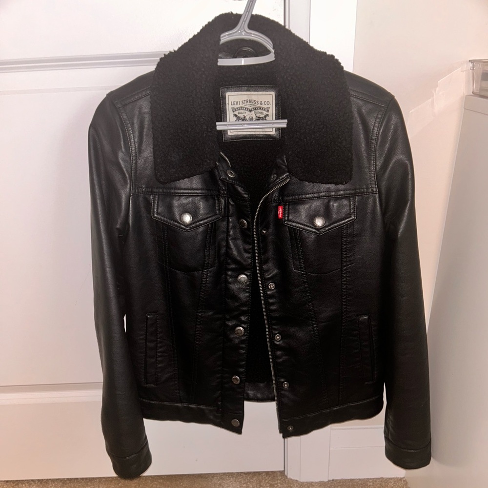 Levi's black leather trucker jacket